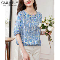 OULINNA เสื้อบนหลังแขนไม้สำลีไหมหม่อนสดเสื้อมีโบว์