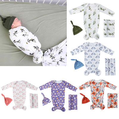 3 Pcs Rainbow พิมพ์ถุงนอนเด็กนุ่มยืดหยุ่น Anti-Shock ทารกแรกเกิด Swaddle Wrap Tail Knot หมวกชุดเด็กทารก Sleepsack