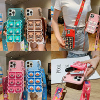 เคส3D การ์ตูนรูปหมีมินนี่กระเป๋าเงินใส่บัตรเหรียญเคสสำหรับ Apple IPhone 14 13 12 11 Pro 7 8 Plus XR XS Max SE 2022เคสน่ารักพร้อมเชือกสายคล้องแบบคาดตัว