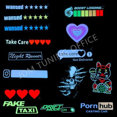 JDM Electric Fake Taxi Decal Wanted 5Stars Cat Glow Panel IG LED Sign Light Up Window Stickers Car Styling Bulbs  LEDs HIDs