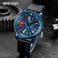 Sanda Lether Watch for Men Waterproof Fashion Rim Hub Watch Wristwatch Hot Wheels Premium Blue Quartz Clock Erkek Marka Kol Saat