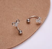 goodgift_station - s925 sterling silver Bow Screw Stud Earrings ต่างหูเงินแท้ s925 รูปโบว์ ใส่แล้วก้านเสียบจะโค้งมาใต้ติ่งหู แป้นหลังเป็นแบบหมุนบอล