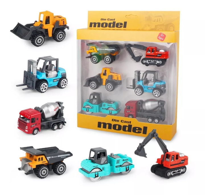 6 Pcs Construction Vehicles Toys Set with Excavator Forklift Trucks Car ...