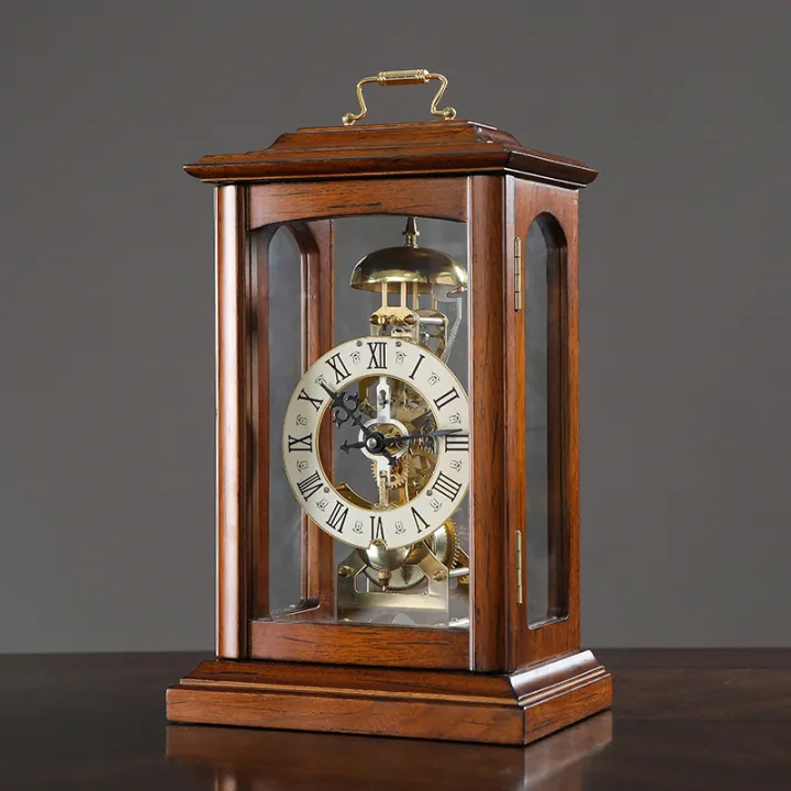 Retro American mechanical clock living room solid wood desk clock home
