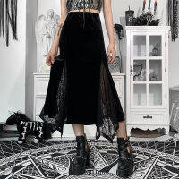 New Hot Sale Hip-hop Style Mesh Patchwork Gothic Long Skirt High Waist Irregular Women Skirt Korean Skirt For Autumn