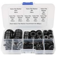 ☞ 480 Pcs Nylon Flat Round Washers Gaskets Spacers Assortment Set for M2 M2.5 M3 M4 M5 M6 M8 M10 Screw Bolt-Black