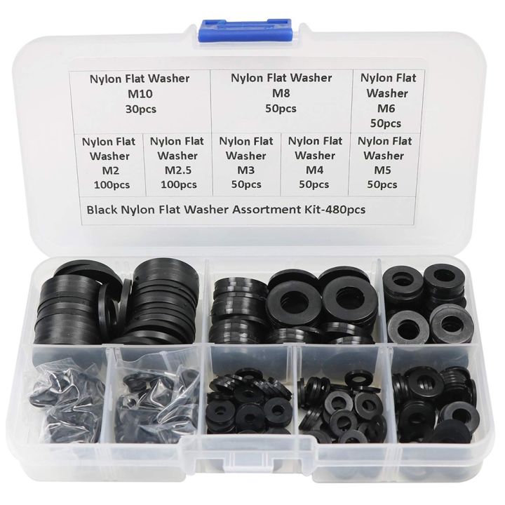 480-pcs-nylon-flat-round-washers-gaskets-spacers-assortment-set-for-m2-m2-5-m3-m4-m5-m6-m8-m10-screw-bolt-black