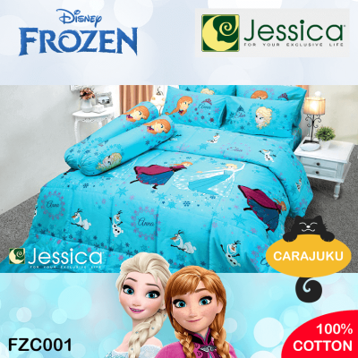 JESSICA ชุดผ้าปูที่นอน Cotton 100% โฟรเซ่น Frozen FZC001 สีฟ้า #เจสสิกา 6ฟุต ผ้าปู ผ้าปูที่นอน ผ้าปูเตียง ผ้านวม เจ้าหญิง อันนา เอลซ่า Princess