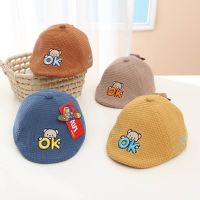 [พร้อมส่ง] หมวกแก๊ปเด็ก 3เดือน - 2ปี รอบหัว:46-48 cm. หมวกเด็กทรงติงลี่ หมวกแฟลตแค๊ป ปักการ์ตูนหมี (OK) ?