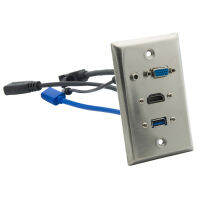 1 Gang Solid Style Stainless Steel Metal VGA HDMI 3.5mm Audio USB 3.0 Wall Plate With 20CM Short Cable TV Accessories