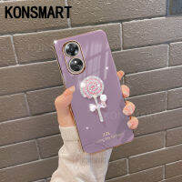 KONSMART ส่องแสงเป็นประกายระยิบระยับสุดหรูเคสโทรศัพท์ติดเพชร A38 OPPO A78 A58 3D 4G น่ารักลายอมยิ้มตรงขอบชุบ OPPOA78 2023 NFC ฝาครอบหลังซิลิโคน OPPOA58