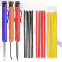 Solid Carpenter Pencil 6 Refill Leads ในตัว Sharpener Marking เครื่องมือ ดินสอกดหลุมลึกงานไม้-Shumue