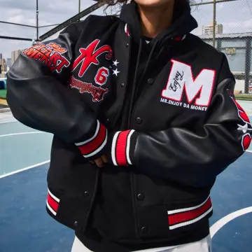 Red Baseball Jackets Men Hip Hop Streetwear Letter Embroidery