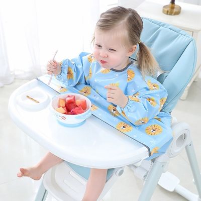 Newborn Long Sleeve Bib Coverall with Table Cloth Cover Baby Dining Chair Gown Waterproof Saliva Towel Burp Apron