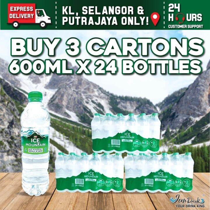 BUNDLE OF 3 FULL PACKS : ICE MOUNTAIN MINERAL WATER 600ML x 24 BOTTLES ...