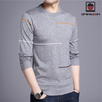 CODTheresa Finger Autumn Youth Mens Long Sleeve Line Pattern Round Neck Sweater Casual Comfort Male Sweater