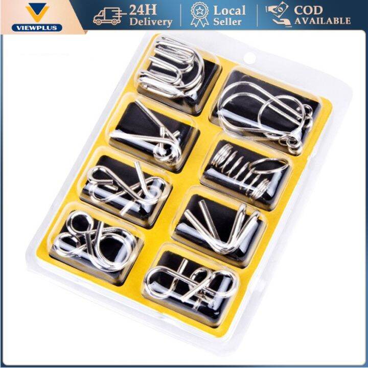 8PCS 3D Metal Wire Puzzles IQ Brain Teasers Perplexing Classic Knot ...