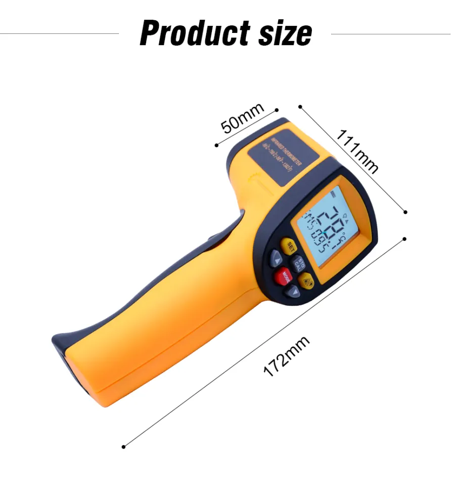 Infrared Thermometer Temperature Gun 50c ~380c Digital Laser Thermometer Gun  Ir Thermometer Temp Gun With Adjustable Emissivity & Max Min Avg Measure