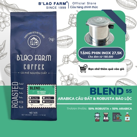 Cà phê rang xay nguyên chất blend 50% robusta và 50% arabica b lao farm - ảnh sản phẩm 1