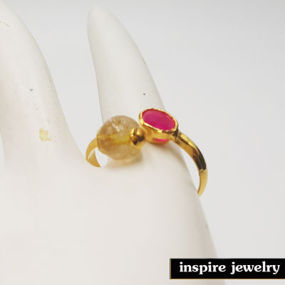 Inspire Jewelry ,แหวนพลอยทับทิมประดับหินไหมทอง ฟรีไซด์
