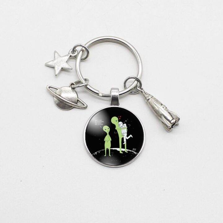 mens-womens-space-astronaut-alien-glass-keychain-star-rocket-ufo-metal-car-key-ring-pendant-jewelry-gift-key-chains