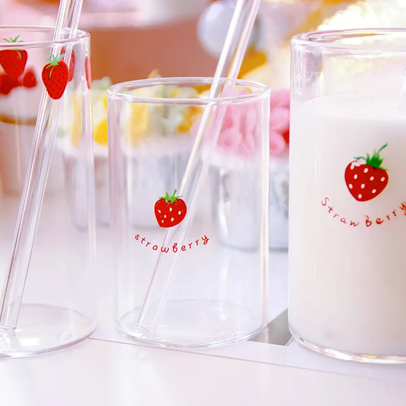 Drinking Glasses Glass Straw  Strawberry Glass Cup Nana