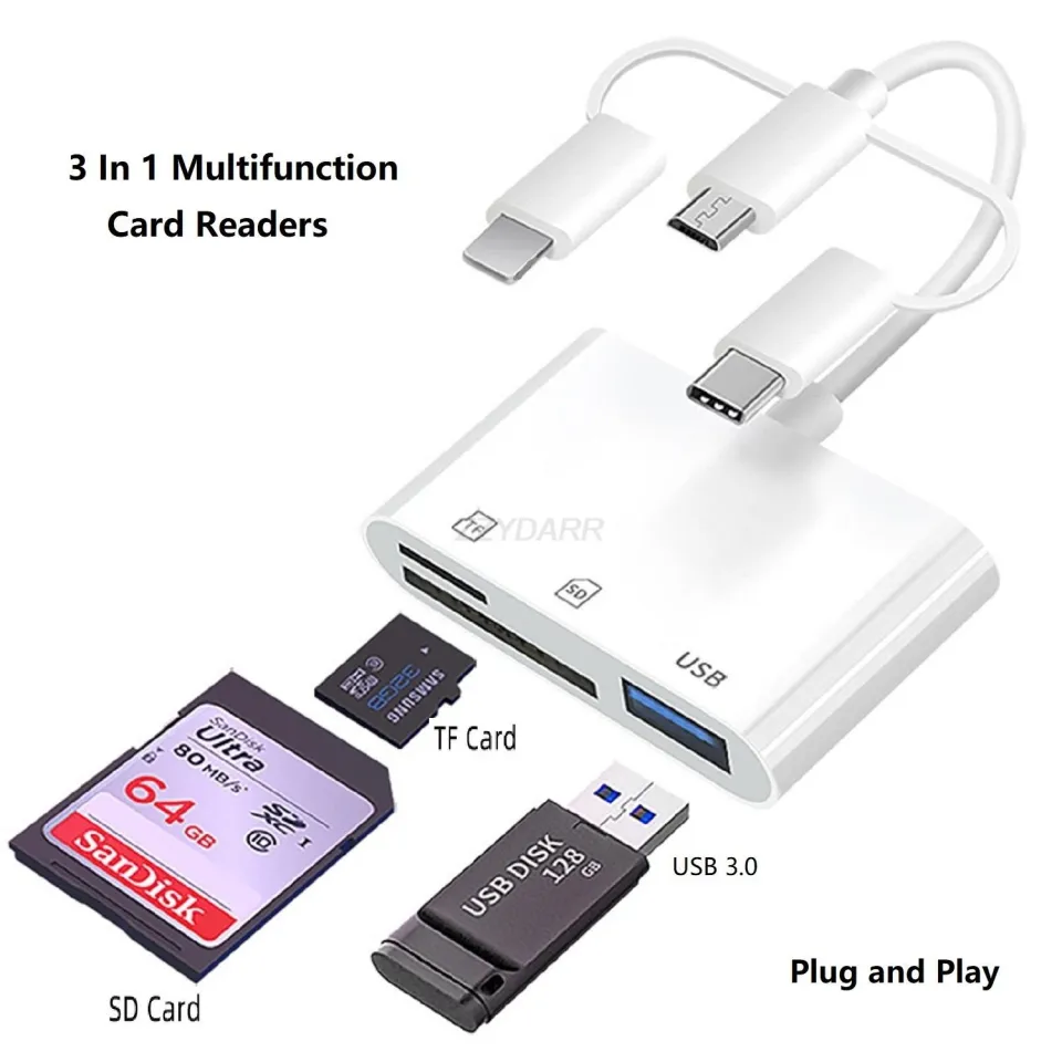 Sd Card Reader For Iphone Ipad 3 In 1 Memory Card Reader Plug And