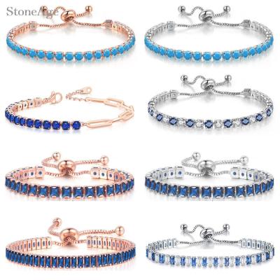 Trendy Blue Crystal Tennis Bracelets for Unisex Women Men Adjustable Various Shapes Iced Out CZ Short Chain on Hand Jewelry