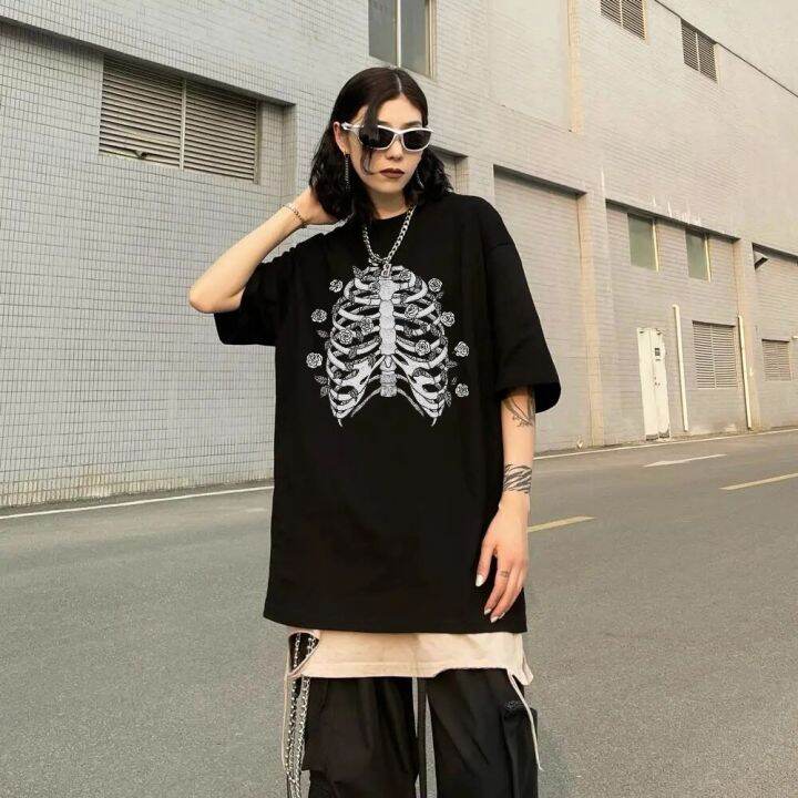 เสื้อยืดผู้หญิง-skeleton-พิมพ์-grunge-aesthetic-goth-t-เสื้อ-dark-edgy-แฟชั่น-streetwear-กราฟิกเสื้อ-gothic-unisex-tops