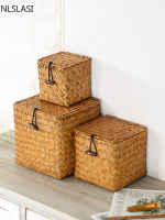 Handmade Straw Woven Storage Basket with Lid Makeup Organizer Storage Box Rattan Jewelry Box Christmas gift birthday gift