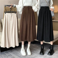 Vintage Corduroy Pleated Skirt Womens Thick Autumn Winter Skirt Korean Fashion High Waist Velvet Midi Long A-Line Skirt Female