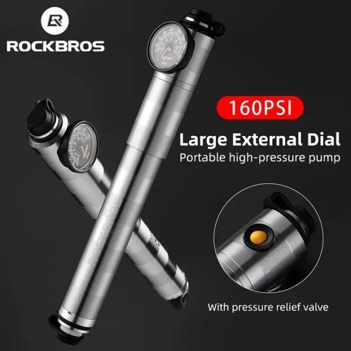 ROCKBROS Air Pump With Pressure Gauge 160 PSI Aluminum Alloy Motorcycle