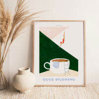 Nordic Good Morning Coffee Diver ภาพวาดผ้าใบ Wall Art Retro รูปภาพสำหรับห้องนั่งเล่นภายใน Home Decor