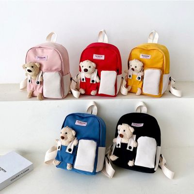 New Kids Cartoon Bear Doll Backpack Kindergarten Children Mochila School Bags Baby Girl Boy Schoolbag Travel Small Backpack 2022