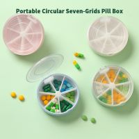 Portable Circular Seven-grids Pill Box Transparent Storage Medicine Box Independent Pill Box Carry-on Storage Case Easy to Take Medicine  First Aid St