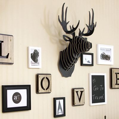 3D Wooden Animal Deer Head Art Model Home Office Wall Hanging Decoration Storage Holders Racks Gift Craft Home Decor