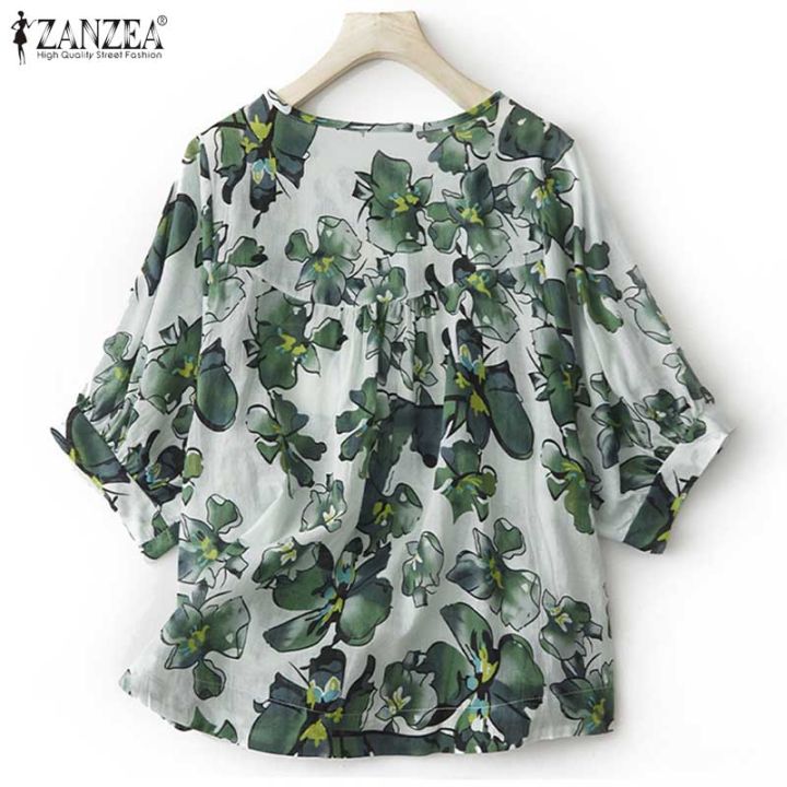 สินค้ามาใหม่-จัดส่งฟรี-fancystyle-zanzea-เสื้อหน้ากระดุมวินเทจลงของผู้หญิงเสื้อแขนดอกไม้พิมพ์สั้น-2