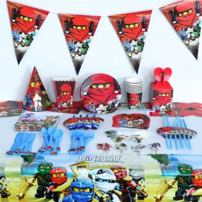 [HOT QIKXGSGHWHG 537] Masked Ninja Theme Tableware บอลลูนตกแต่งงานเลี้ยงวันเกิดจานปาร์ตี้แบบใช้แล้วทิ้ง Ninja การ์ตูนบอลลูนปาร์ตี้ Baby Shower