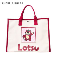 CHERL &amp; KOLRS กระเป๋าใหม่กระเป๋าผ้าแคนวาสกระเป๋าทรงสี่เหลี่ยมมีหูหิ้วสะพายไหล่หมีสตรอเบอรี่ของผู้หญิง Ibu Dan Bayi กระเป๋าช็อปปิ้งไหล่แม่กระเป๋าจุของได้มาก