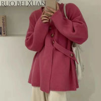 Ruo Bei Xuan เสื้อถักเสื้อกันหนาวสีฟ้าผู้หญิงแบบใหม่