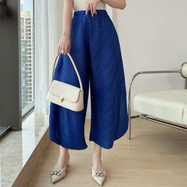 issey-miyake-miyake-folds-กางเกงขาบานสำหรับผู้หญิงดีไซน์ใหม่สำหรับฤดูร้อน