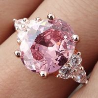 8Seasons Trendy Women Ring Princess Cut Bling Pink Rhinestone Ring Engagement Ring Romantic Jewelry For Women Size 6-10