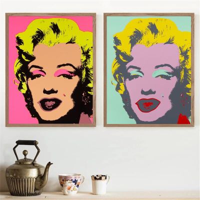 Andy Warhol Art Marilyn Monroe ภาพวาดผ้าใบที่มีสีสันโปสเตอร์พิมพ์ภาพผนังศิลปะตกแต่งห้องนั่งเล่น Cuadros