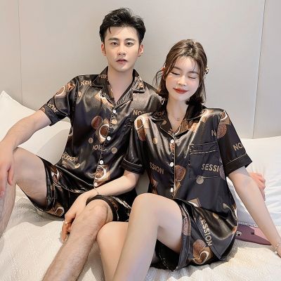 【jw】✑❉✑  New Pajama Sets Silk Couple Sleepwear Pijama Lovers Night Men