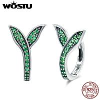 WOSTU Spring New 925 Sterling Silver Sprout Green Leaves Stud Earrings for Women Fashion Designer Jewelry Brincos Gift FIE295