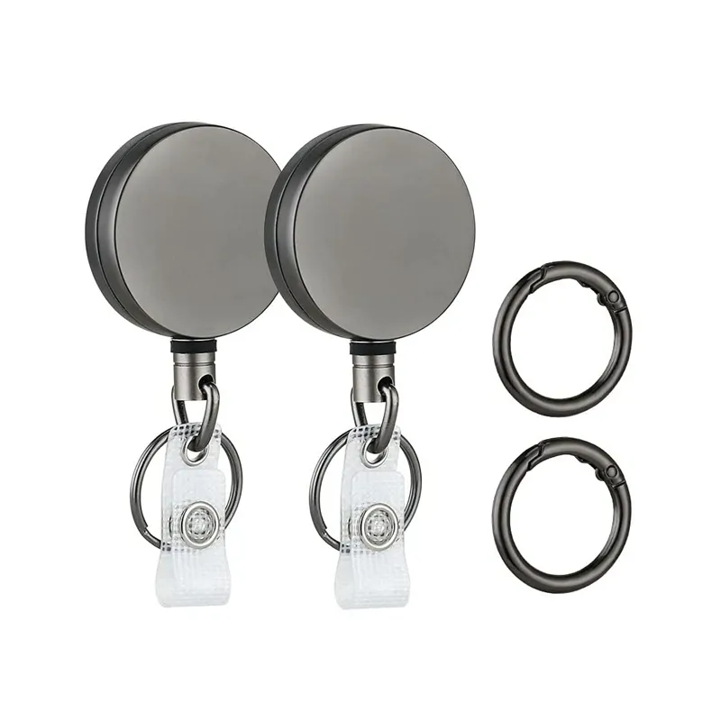 2 Pack Heavy Duty Retractable Badge Holder Reel, Will Well Metal ID Badge  Holder with Belt Clip Key Ring for Name Card Keychain [All Metal Casing