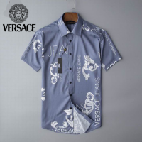 Versacs เสื้อเชิ้ตแขนสั้นผู้ชายสไตล์ยุโรป,เสื้อเชิ้ตลำลองพิมพ์ลายน้ำหนักเบาใส่ได้พอดีตัว