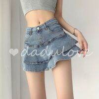 DaDulove? Womens Pleated Skirt High Waist Cake Skirt New Korean Denim Short Skirt Fake Two-piece Skirt