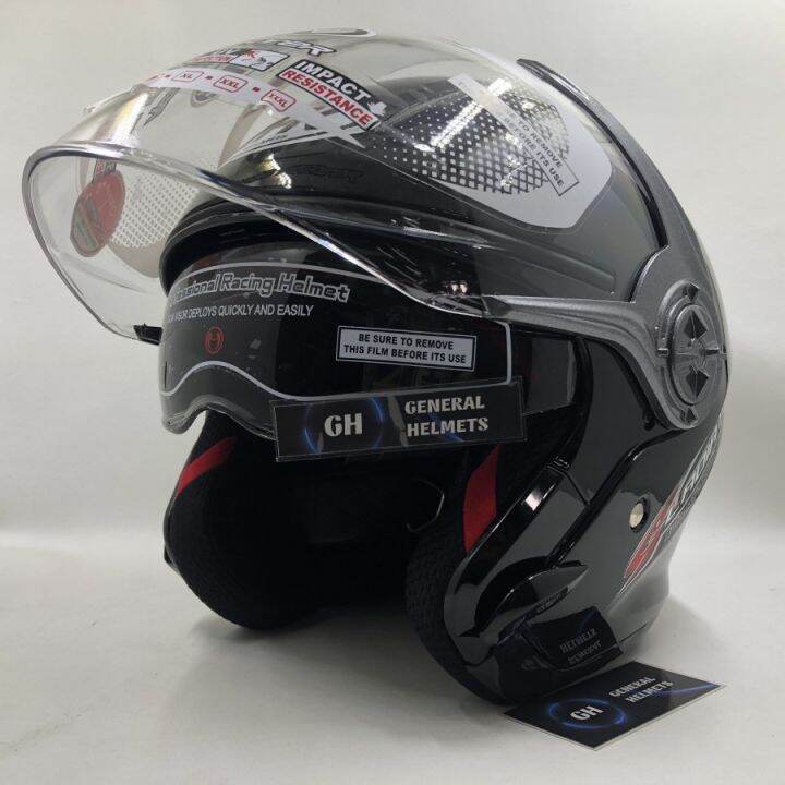 Helm Nhk Gladiator Black Gossy Half Face Double Visor Lazada Indonesia