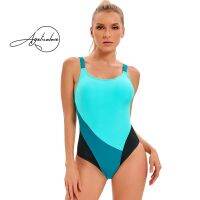 AGELICALOVE Patchwork Sport One Pieces Swimsuit Women Tummy Control Monokini Brazilians Bathing Suits Pool Beach Wear Swimwear